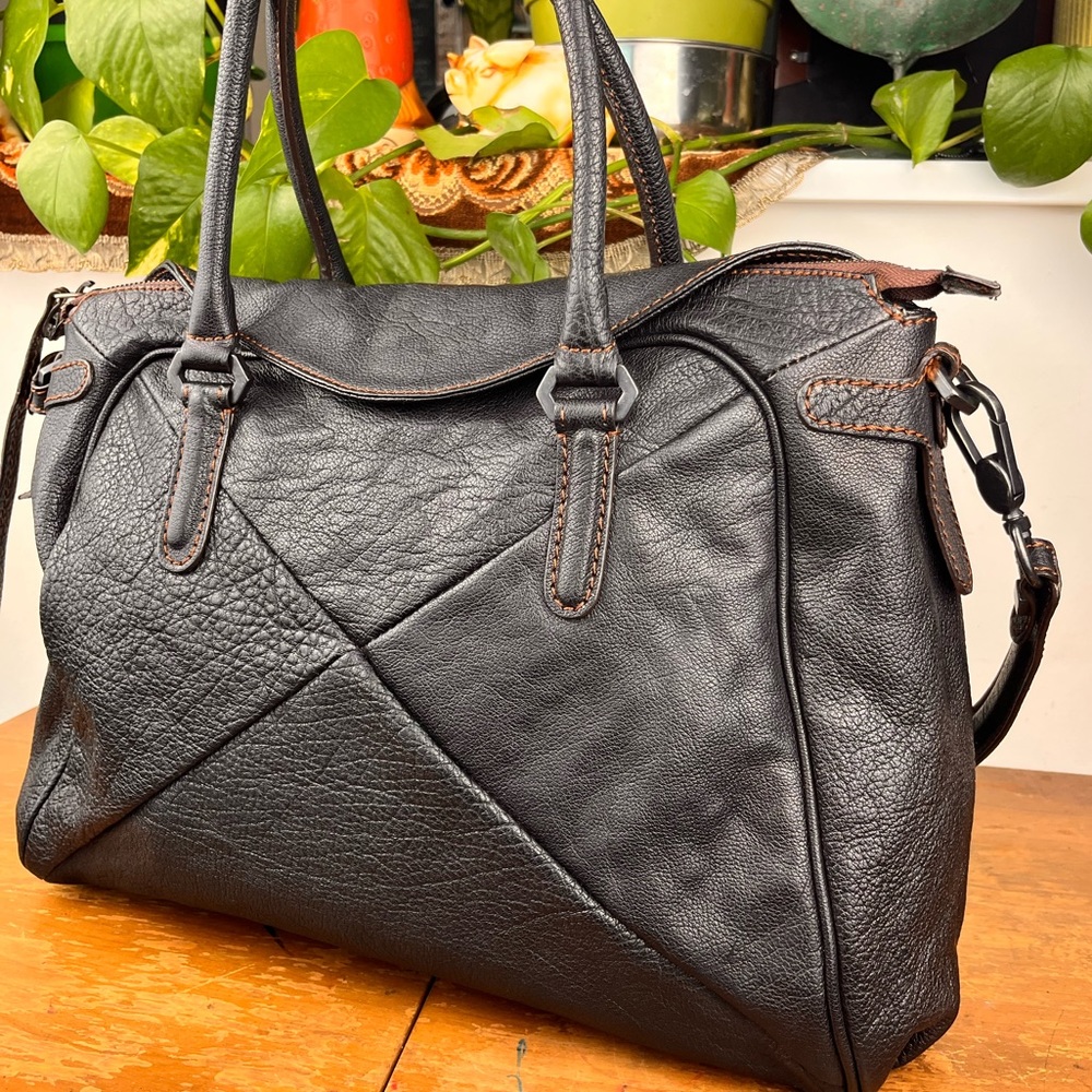Rare Falorni Italia Black Leather Satchel Handles Shoulder Strap Magnetic Close